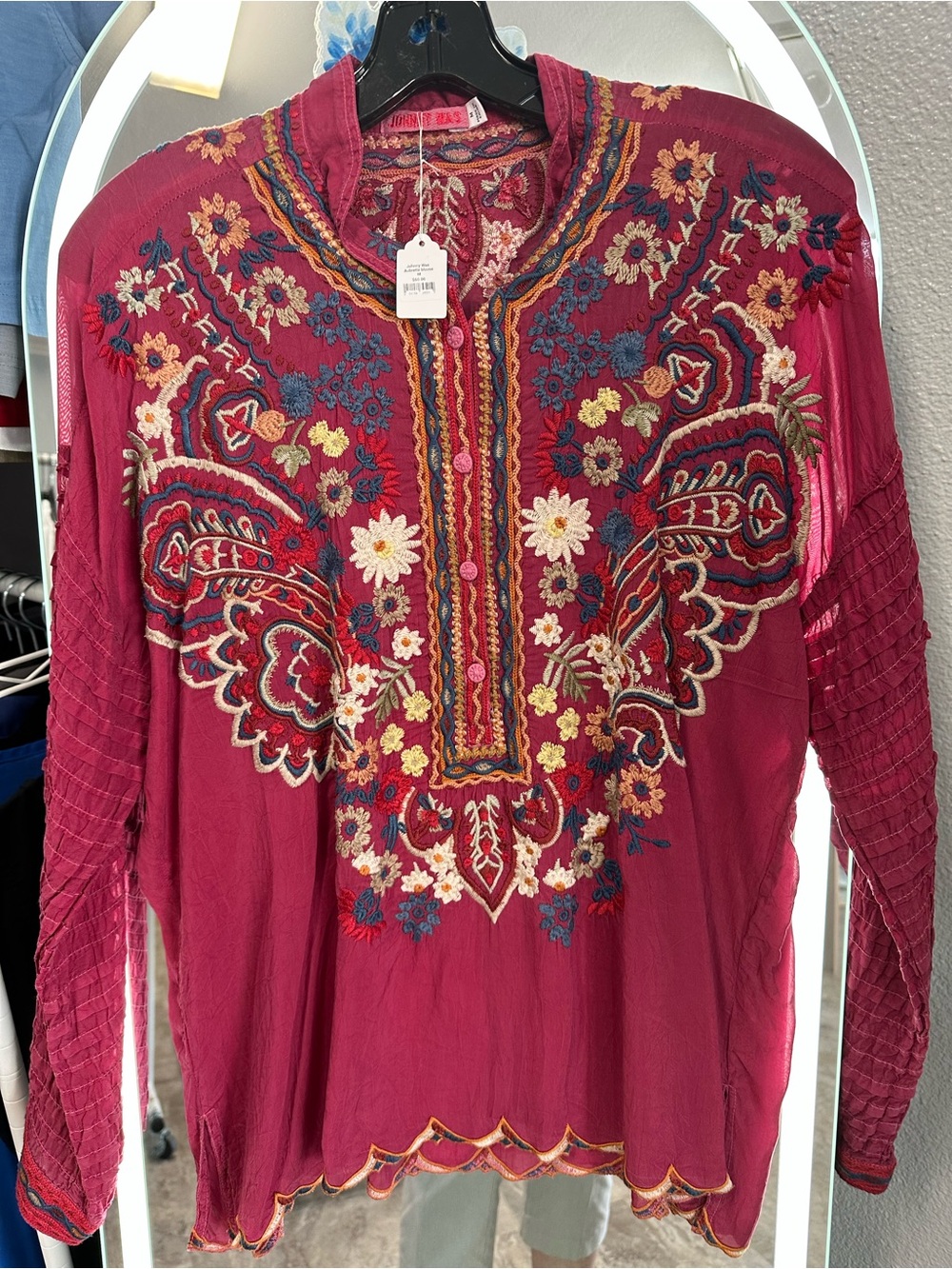 Johnny Was Magenta Embroidered Boho Tunic